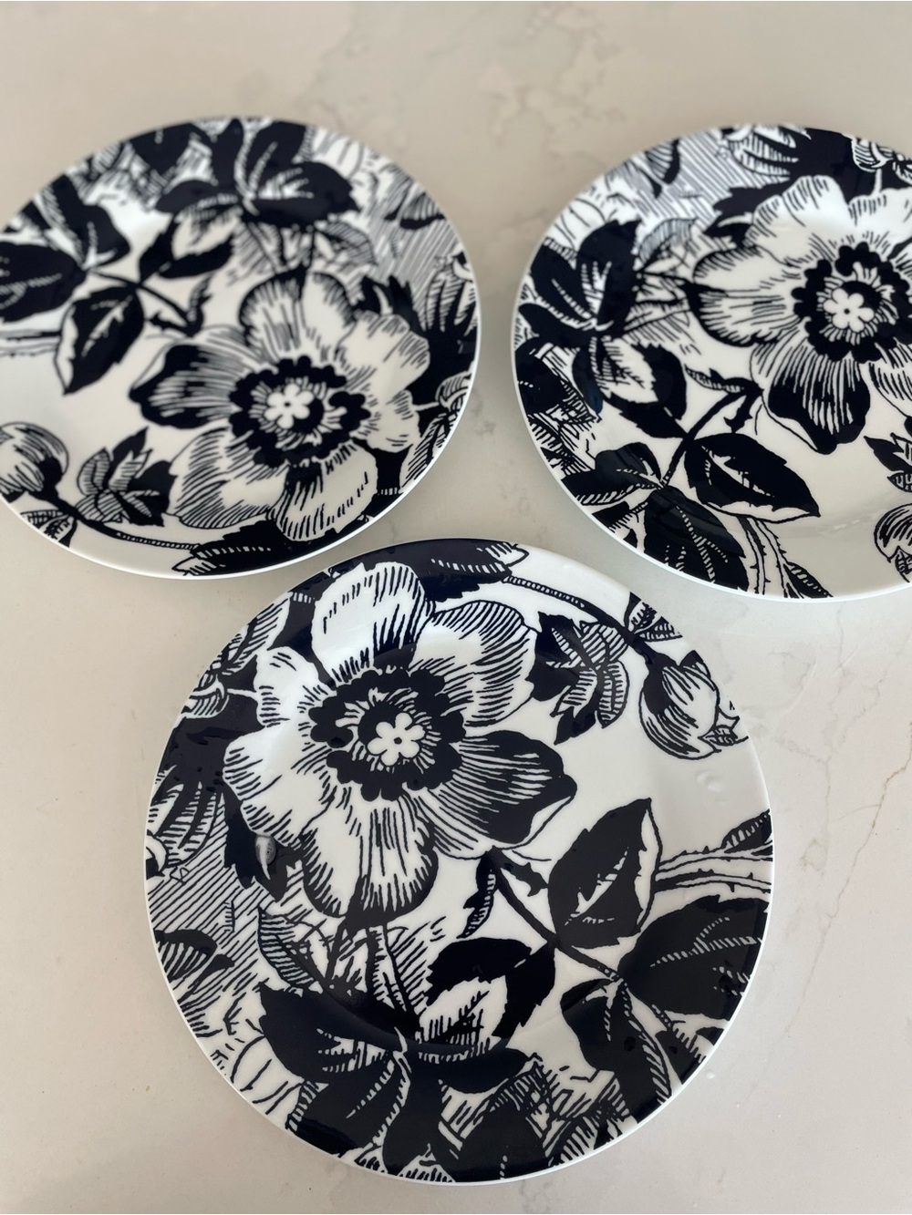 Isaac Mizrahi for Target Porcelain Salad Plates- Set of 3 Black& White Floral Pl